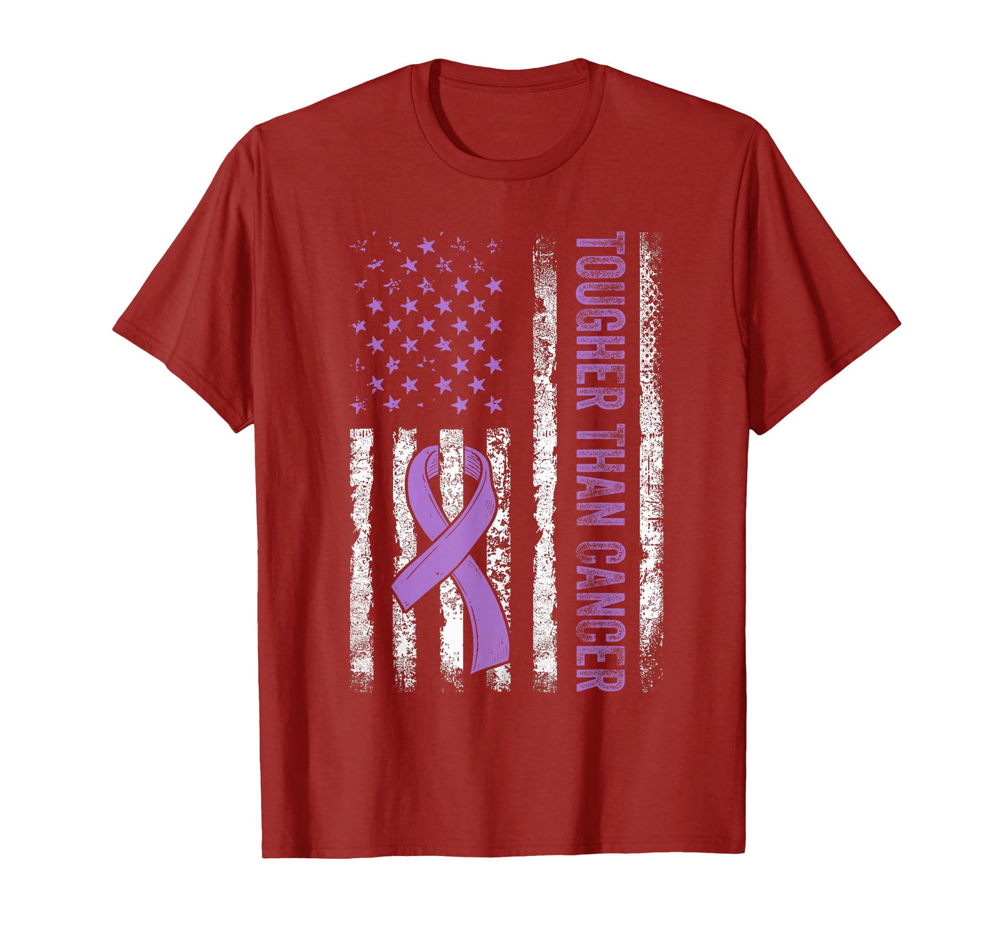 Tougher Than Cancer Pancreatic Awareness Us Flag Purple T-Shirt
