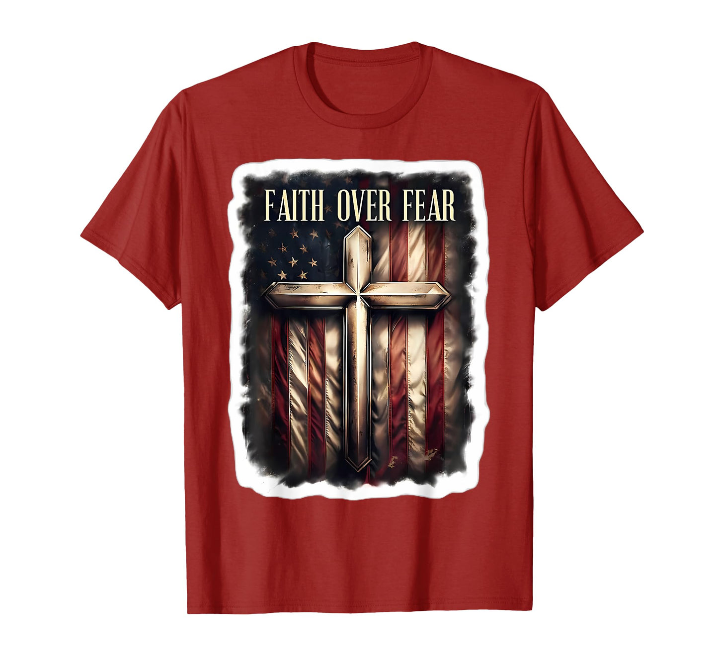 Faith Over Fear Vintage American Flag Cross Christian Quote T-Shirt