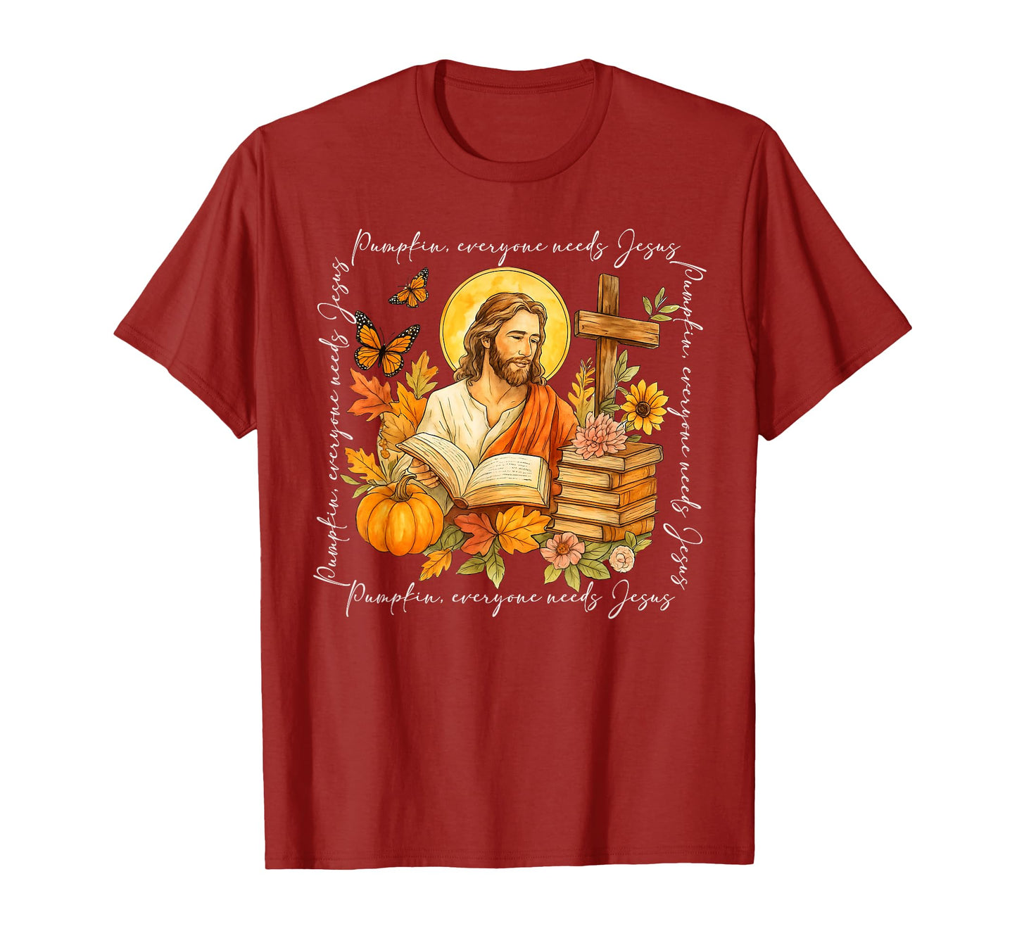 Pumpkin Everyone Needs Jesus Christian Autumn Bible Book T-Shirt