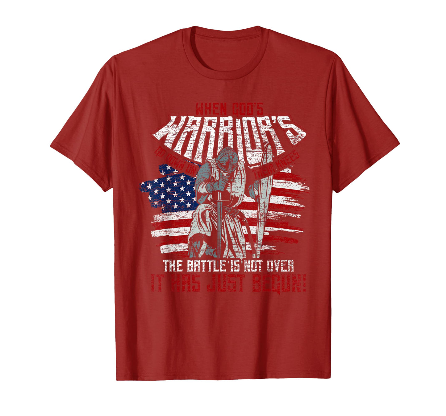 USA Flag When Gods Warriors Go Down On Their Knees Jesus T-Shirt for Women Kids Men