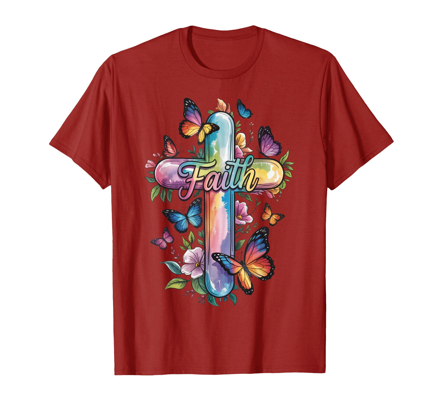 Faith Cross Butterflies Floral Religious Christ Flowers T-Shirt