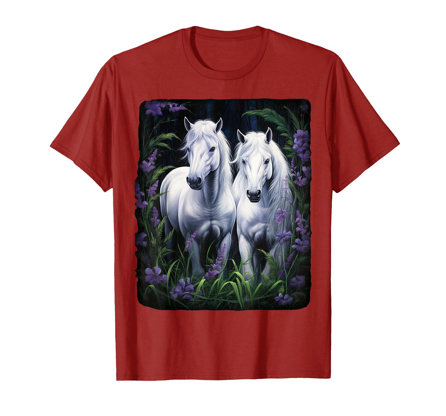 2 Horses standing in a meadow with flowers T-Shirt