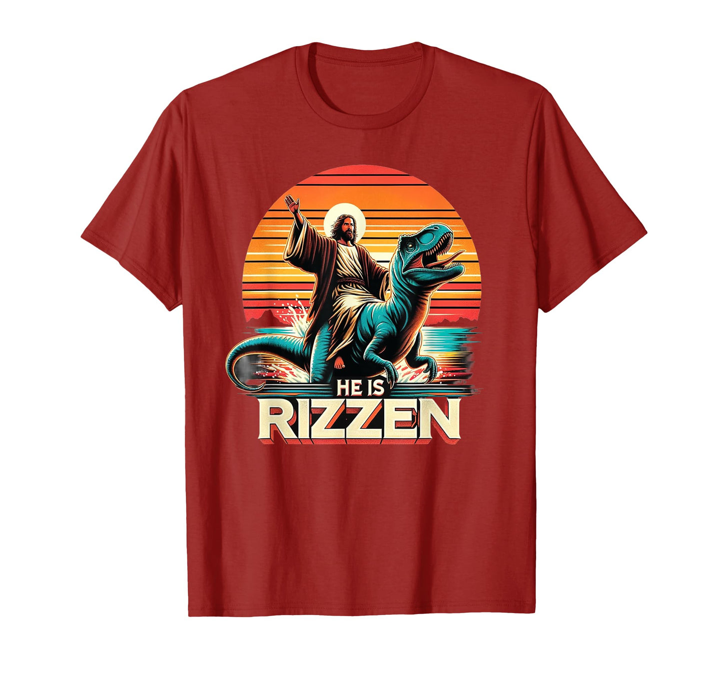 He Is Rizzen Jesus Retro Christian Dinosaur T-Shirt