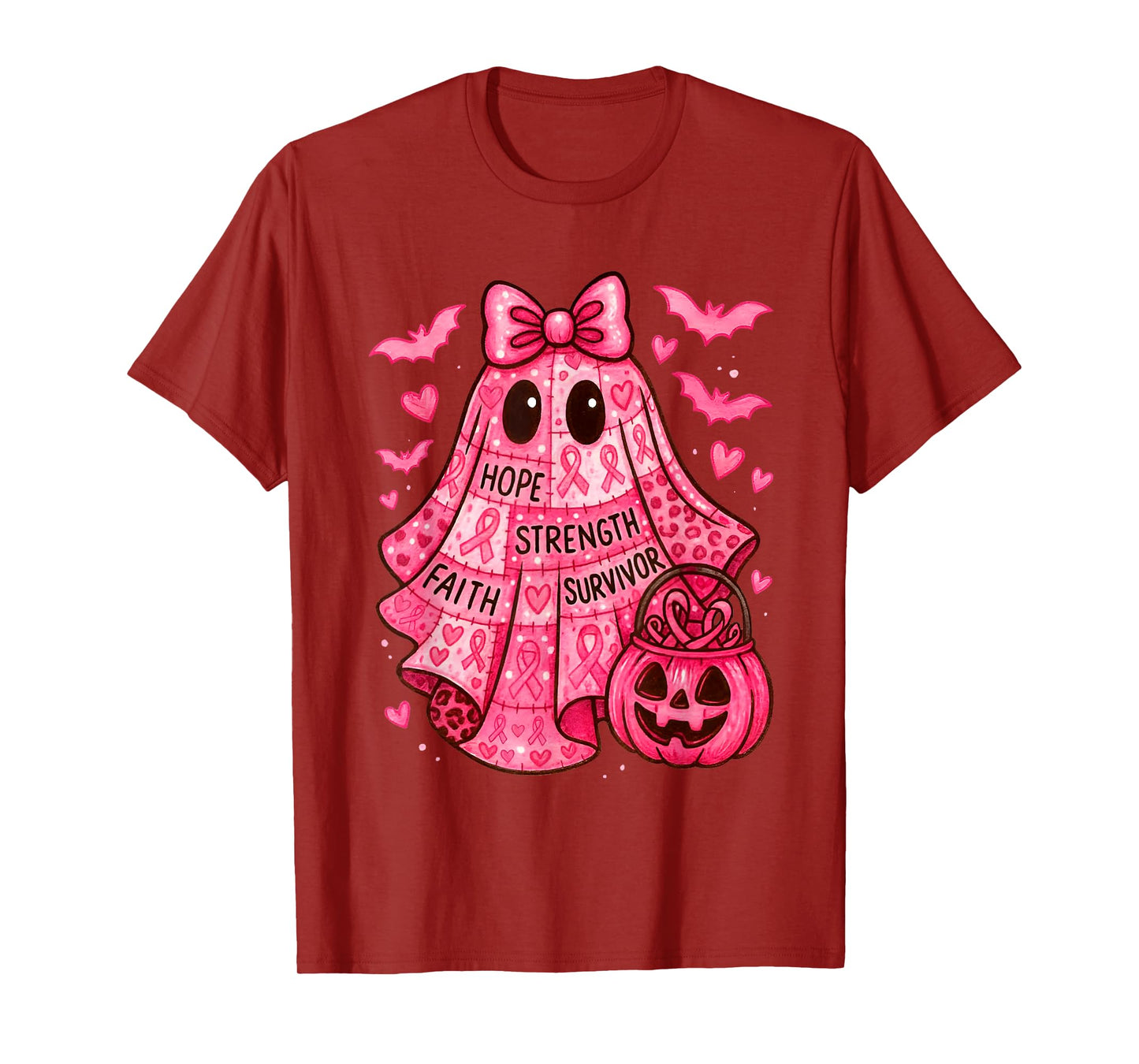 Faith Hope Strength Survivor Ghost Breast Cancer Awareness T-Shirt