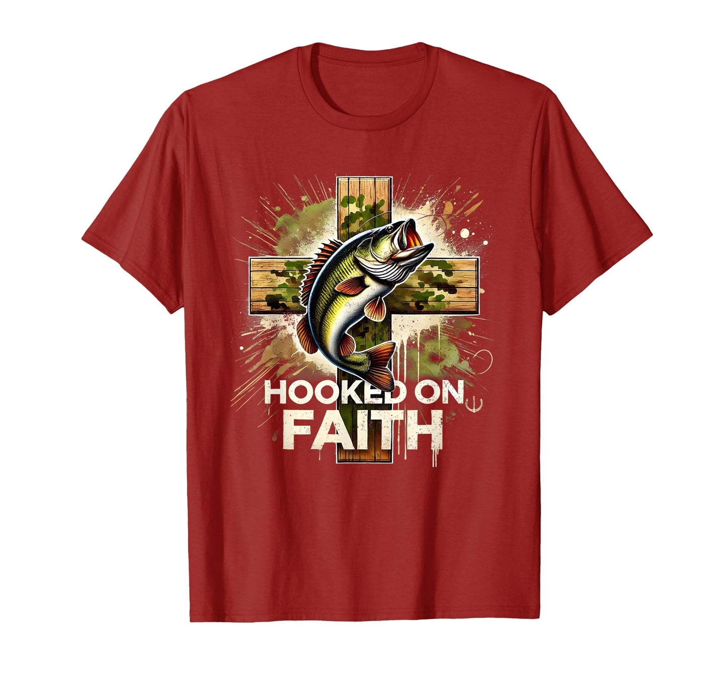 Hooked On Faith Christian Jesus Cross Fishing Squad T-Shirt
