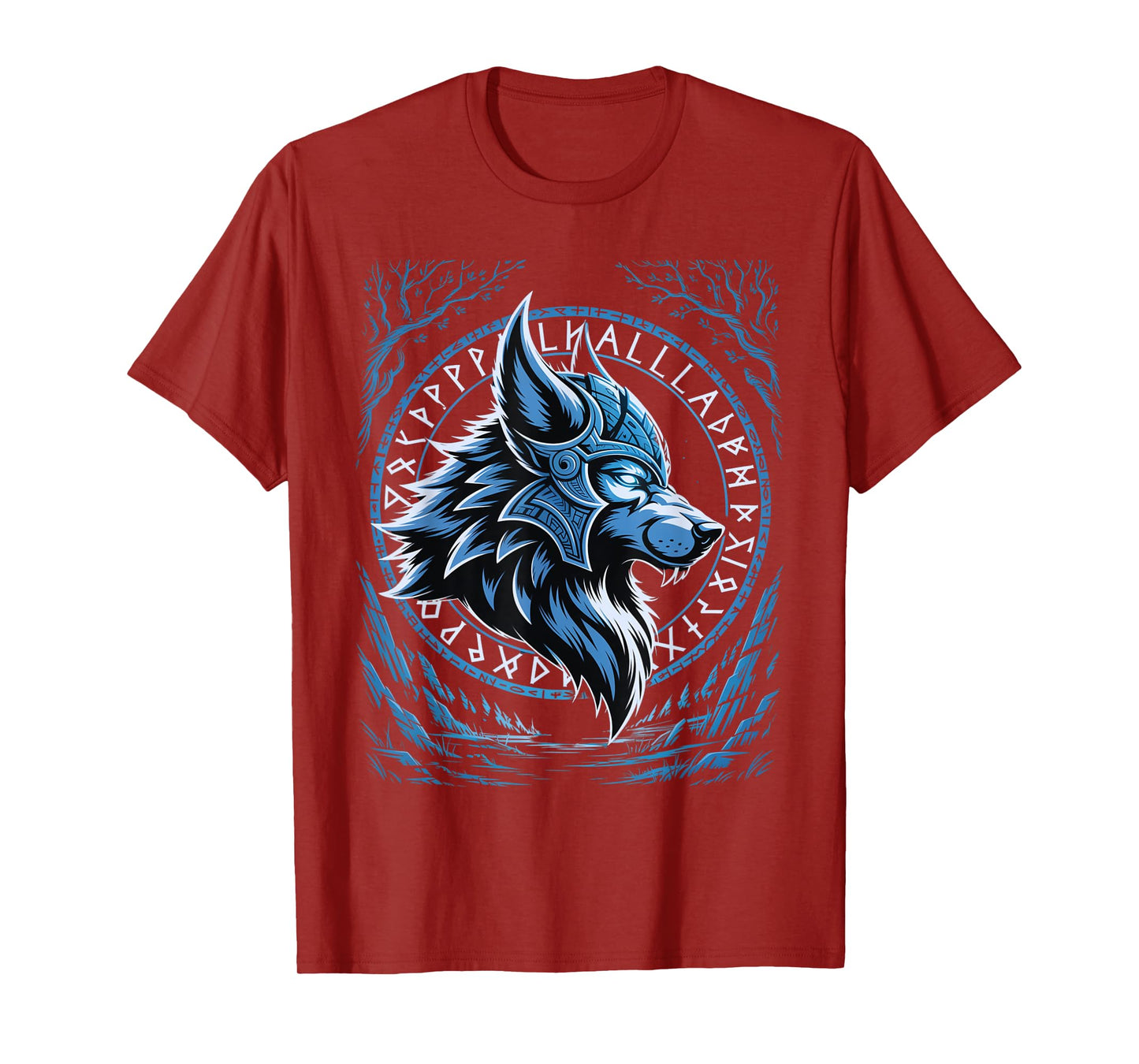 Valhalla Wolf Mask Odin Runes Norse Compass Viking T-Shirt