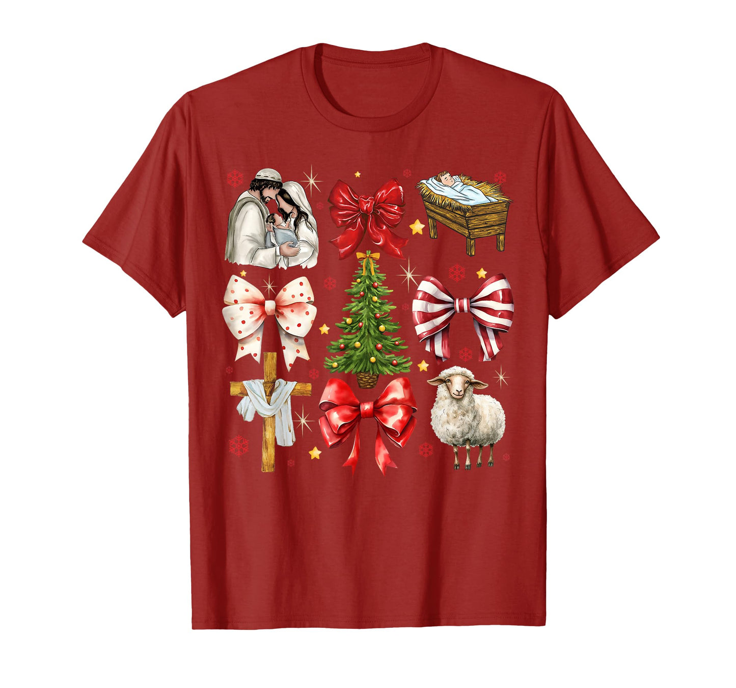 Christmas Nativity Scene Coquette Bow Baby Jesus Xmas Pajama T-Shirt
