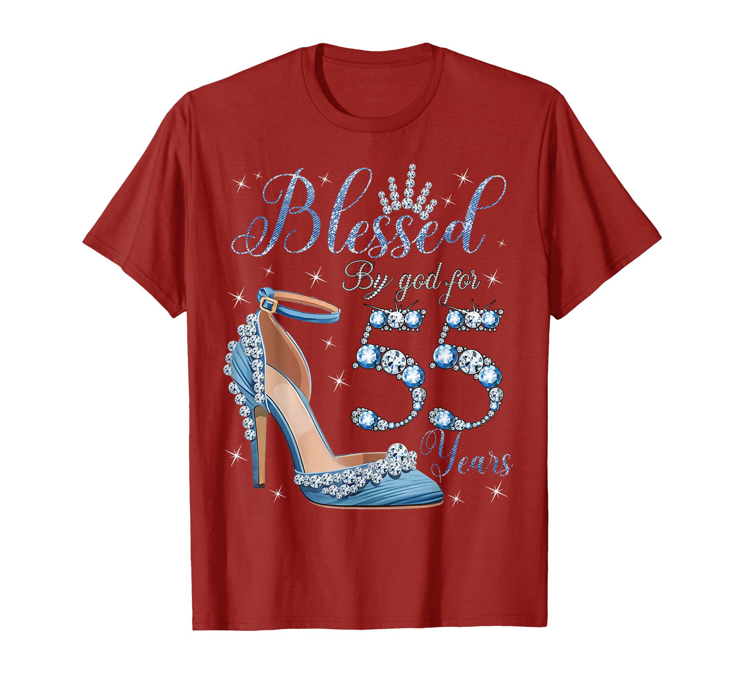 Blessed By God For 55 Years High Heels Denim Womens Birthday T-Shirt
