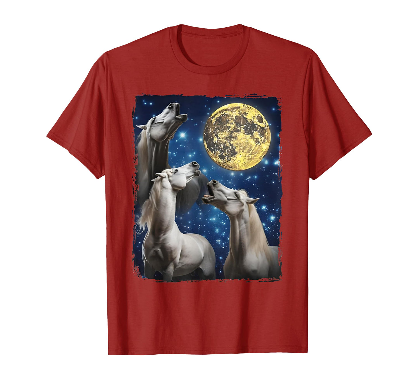 Three Horse Moon | 3 Horses Howling Funny Weird Cursed Meme T-Shirt