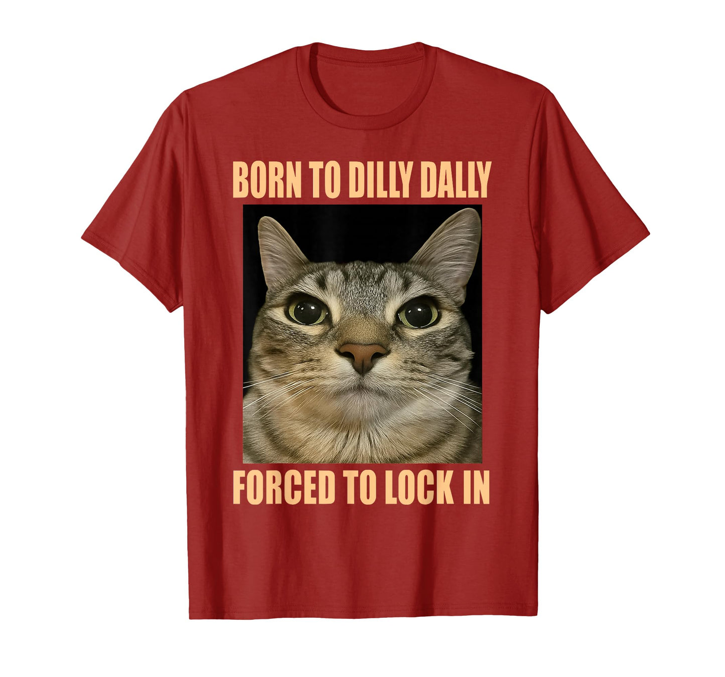 HUGvyn Funny Meme Cat: Born to Dilly Dally Forced to Lock in T-Shirt