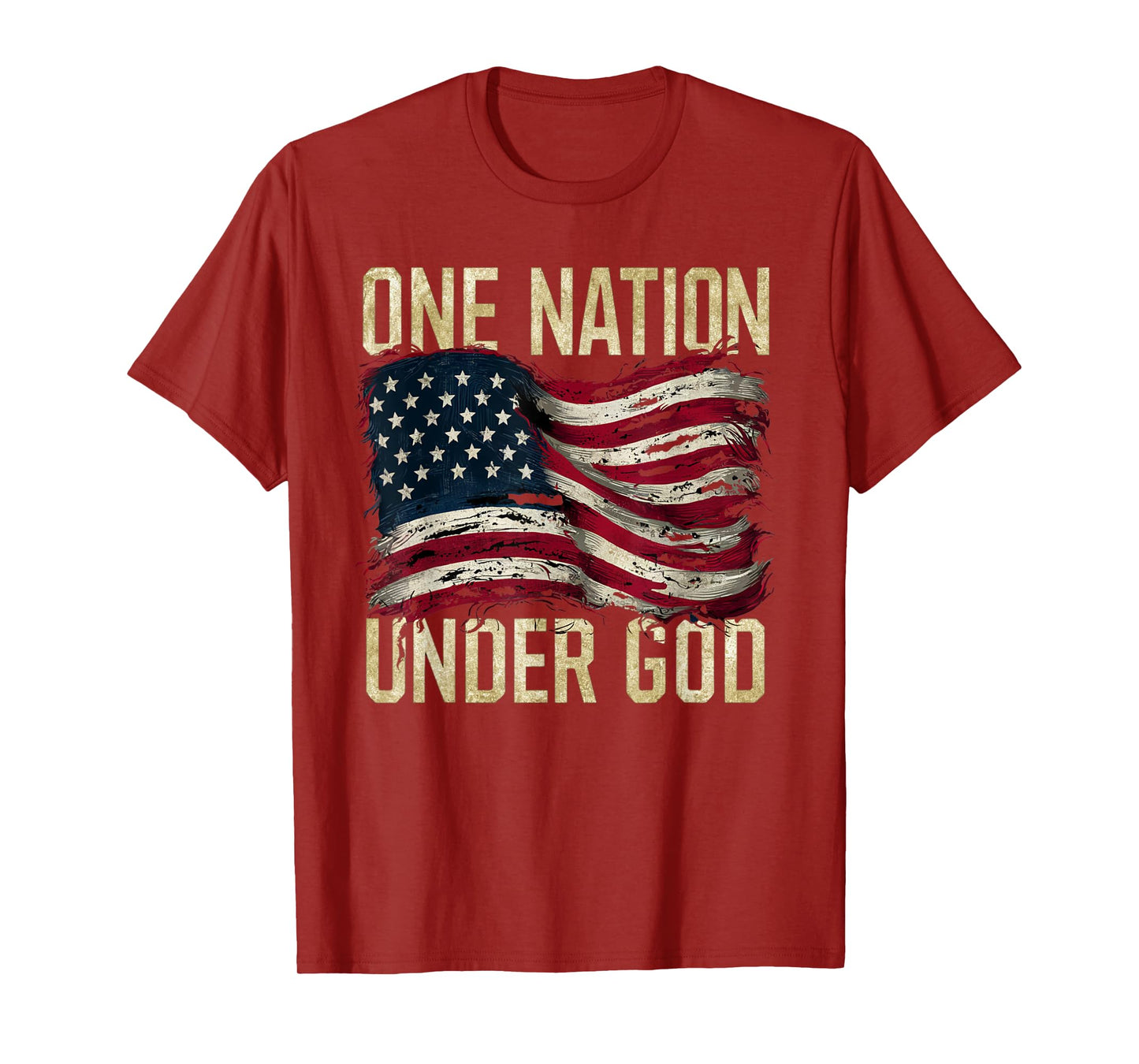 Patriotic One Nation Under God American Flag Design T-Shirt for Women Men