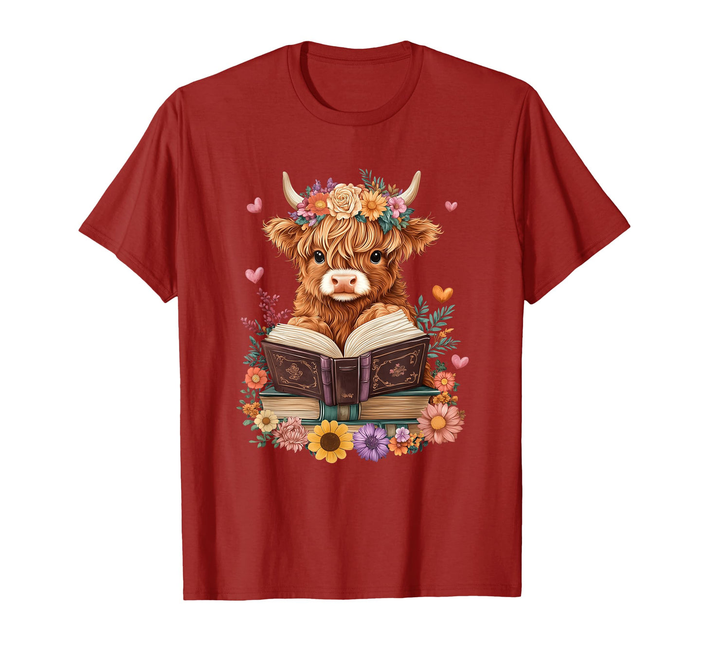 Cute Baby Highland Cow Reading Book Lover Bookworm Girls T-Shirt