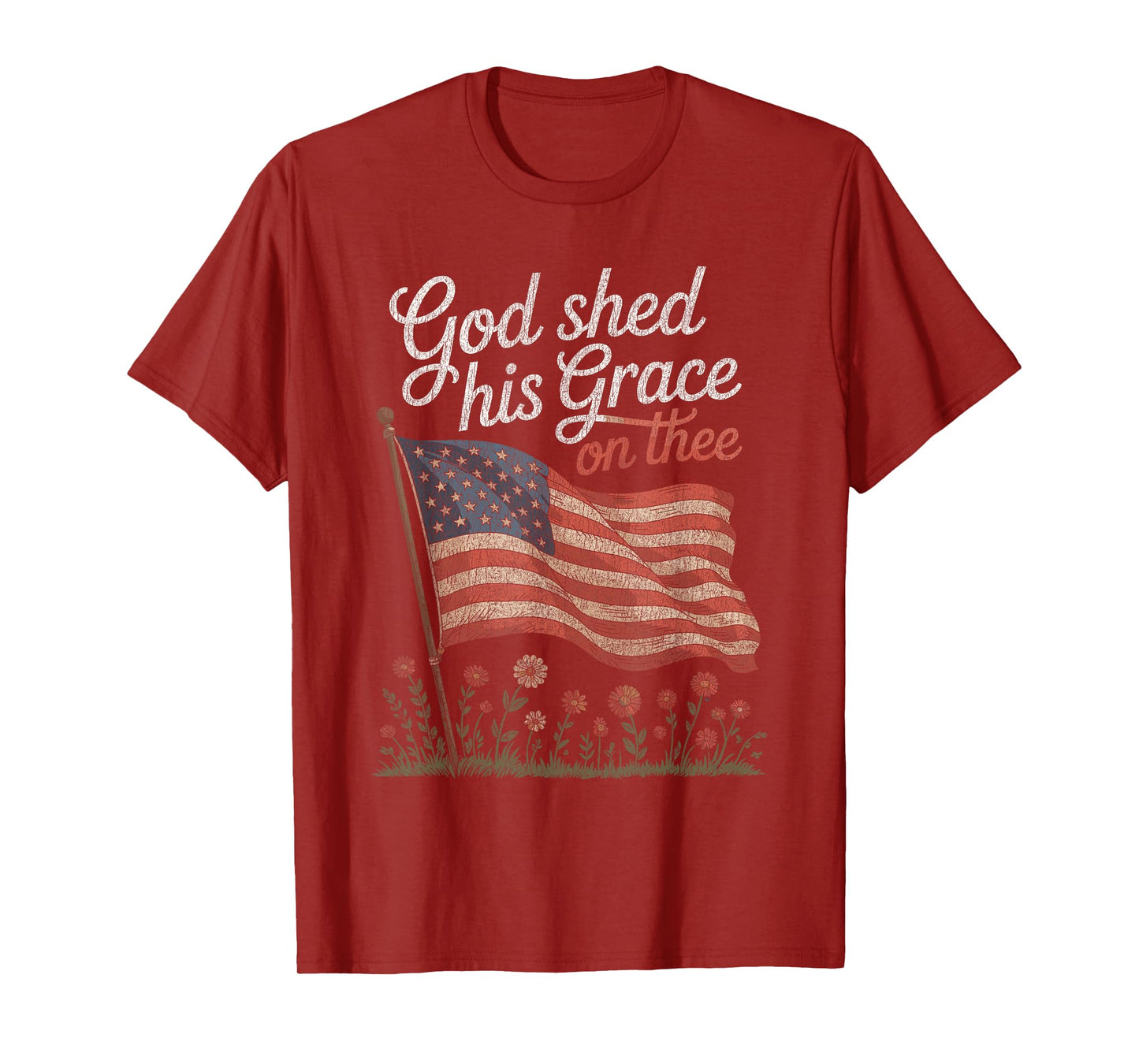 God Shed His Grace On Thee Floral USA Flag T-Shirt