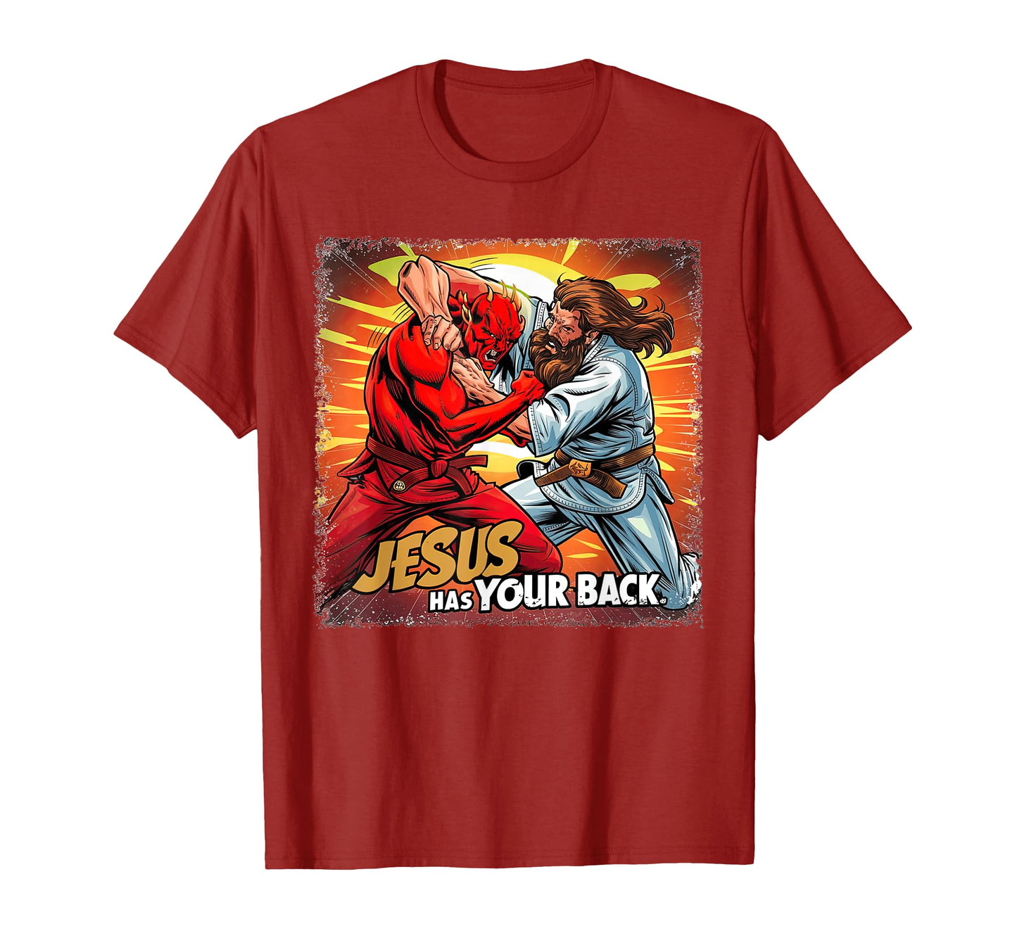 Jesus Has Your Back Jiu Jitsu Retro Christian Men Women Kids T-Shirt