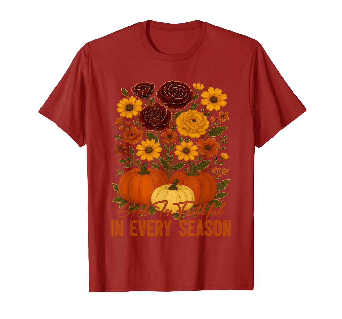God is Faithful in Every Season Christian Fall Boho Floral T-Shirt