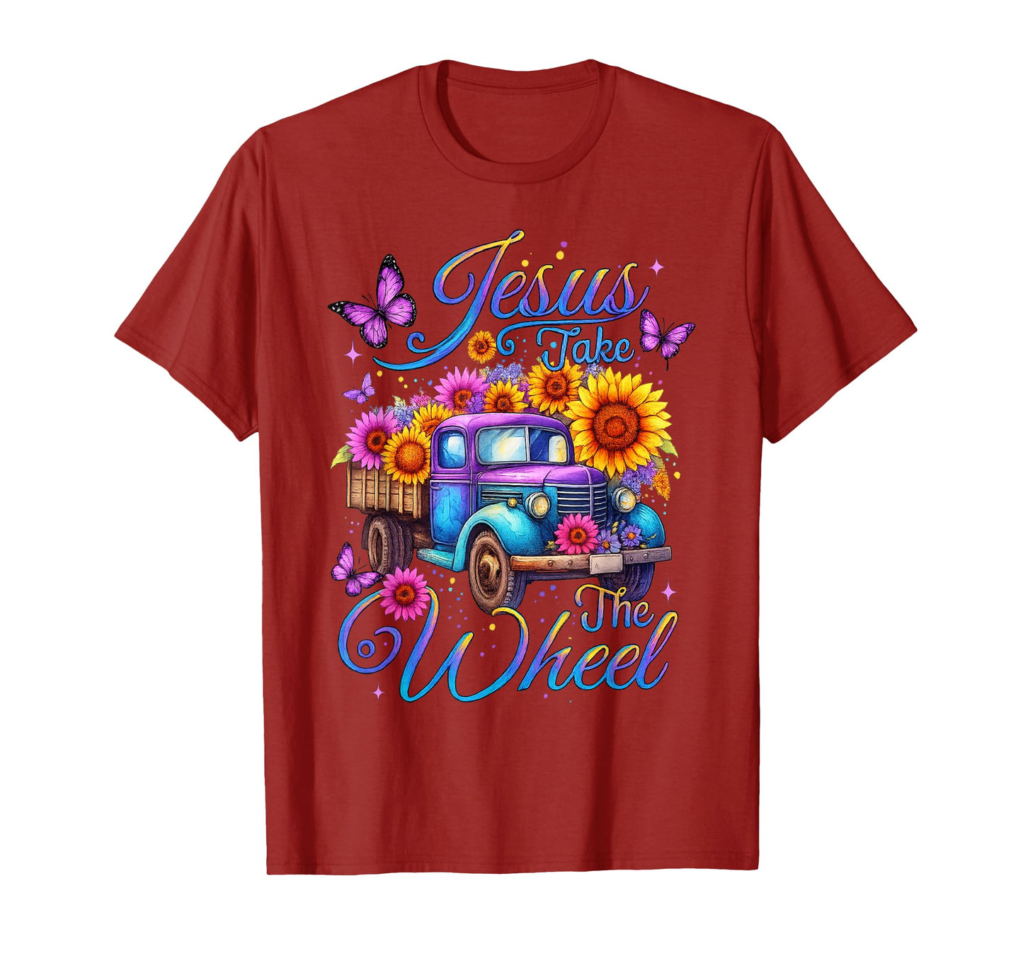 Jesus Take The Wheel Sunflower Floral Truck Butterfly T-Shirt
