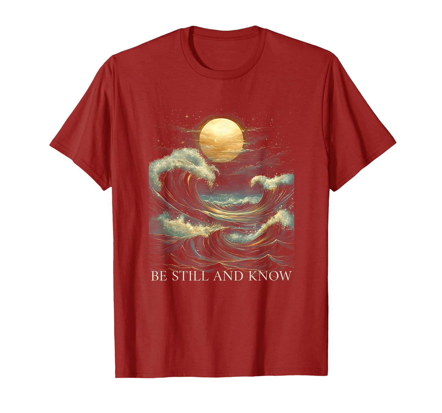 Be Still and Know Bible Faith Christian Blue Wave Full Moon T-Shirt