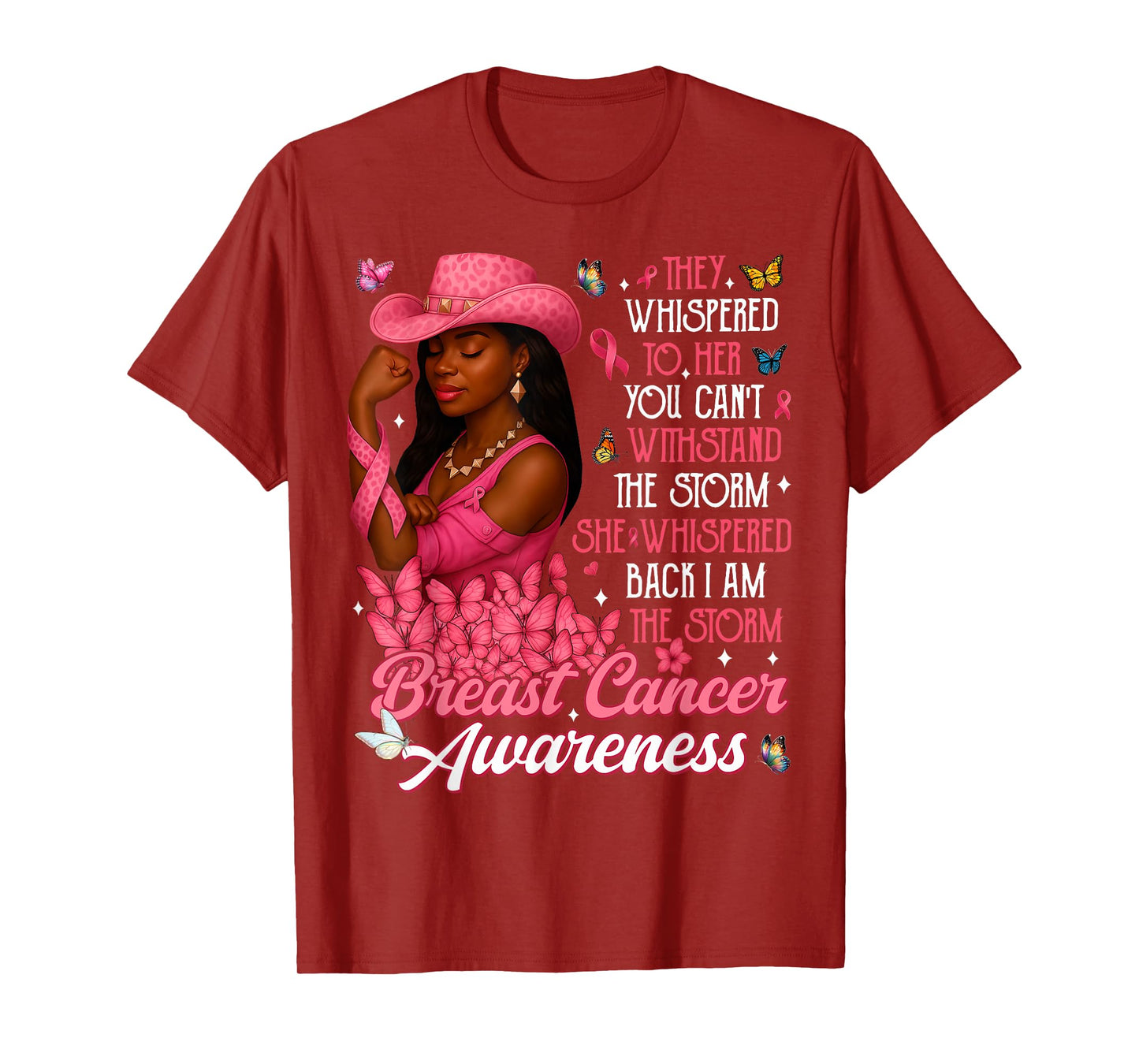HUGvyn Breast Cancer: Black Cowgirl I Am The Storm Survivor T-Shirt