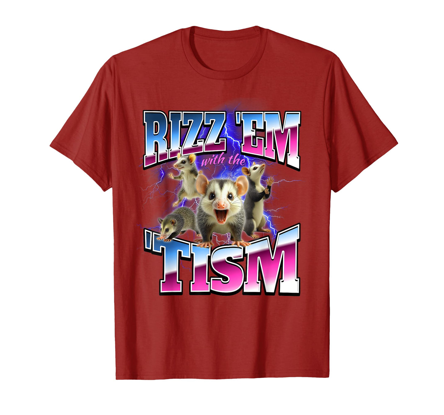 Autism Possum Rizz Em With The Tism Brainrot Funny Unhinged T-Shirt