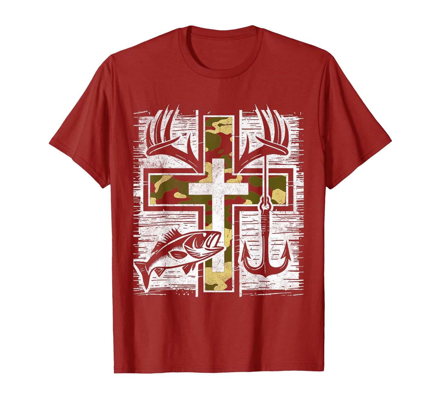 Faith Fishing Hunting Camo Cross Bass Hook Christian Gifts T-Shirt