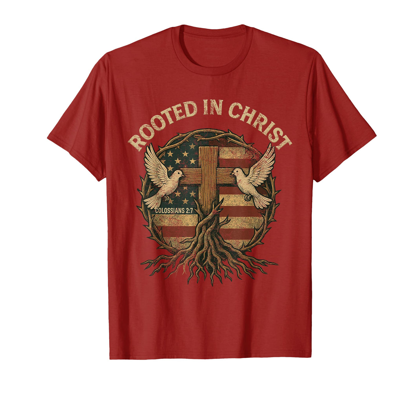 Rooted in Christ Retro Christian Cross Vintage Roots Faith T-Shirt