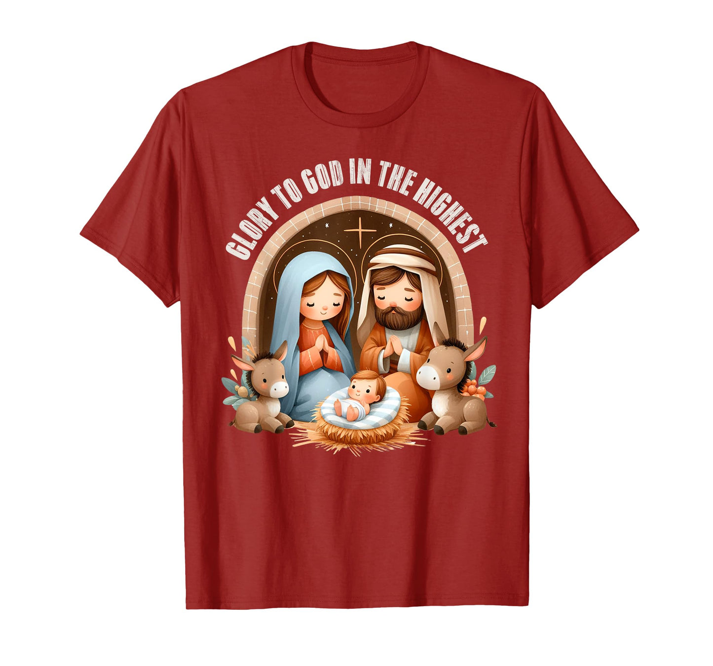 Nativity Scene Glory to God in the Highest Boho Christmas T-Shirt