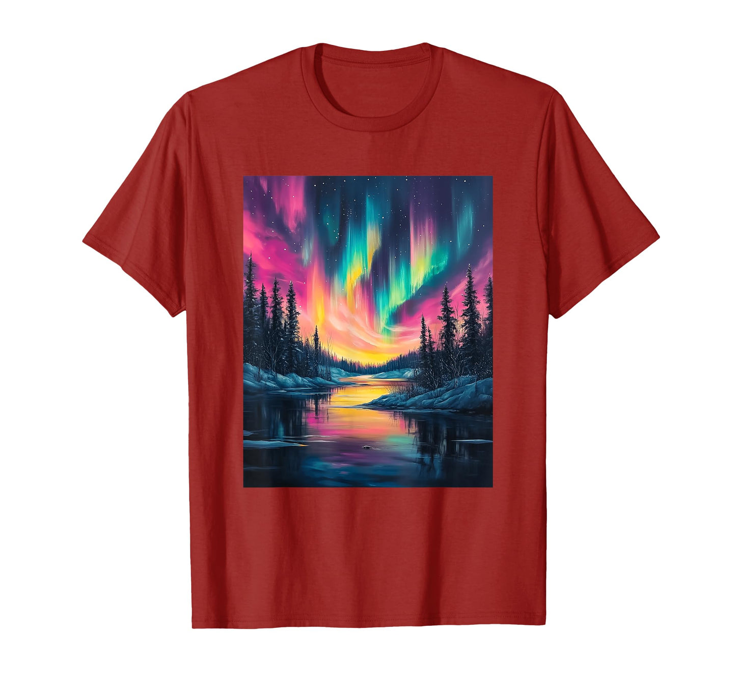 Alaska Landscape Aurora Borealis Northern Lights Vacation T-Shirt