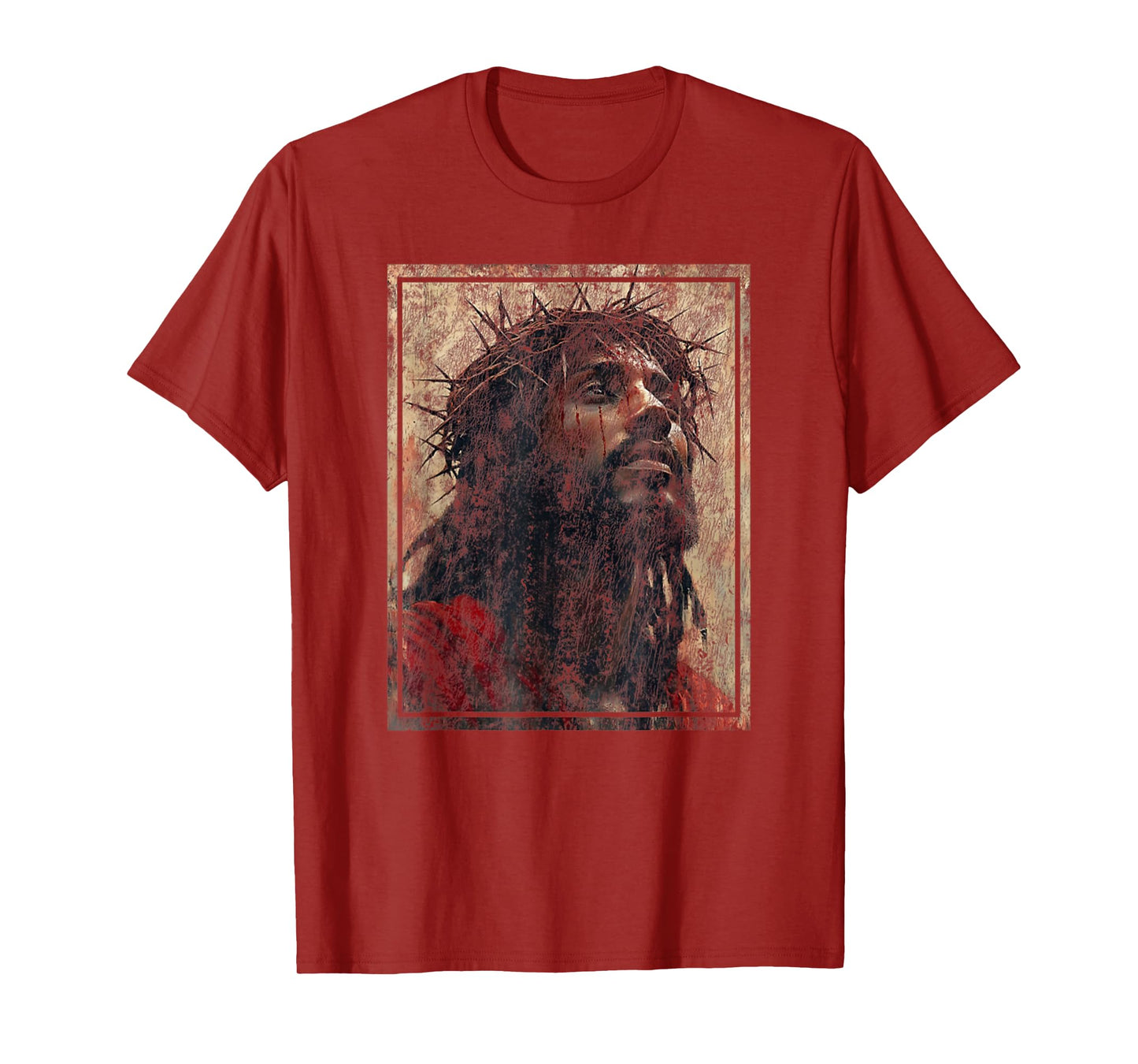 Vintage Black Jesus Face Of Jesus Cross With Crown Of Thorns T-Shirt