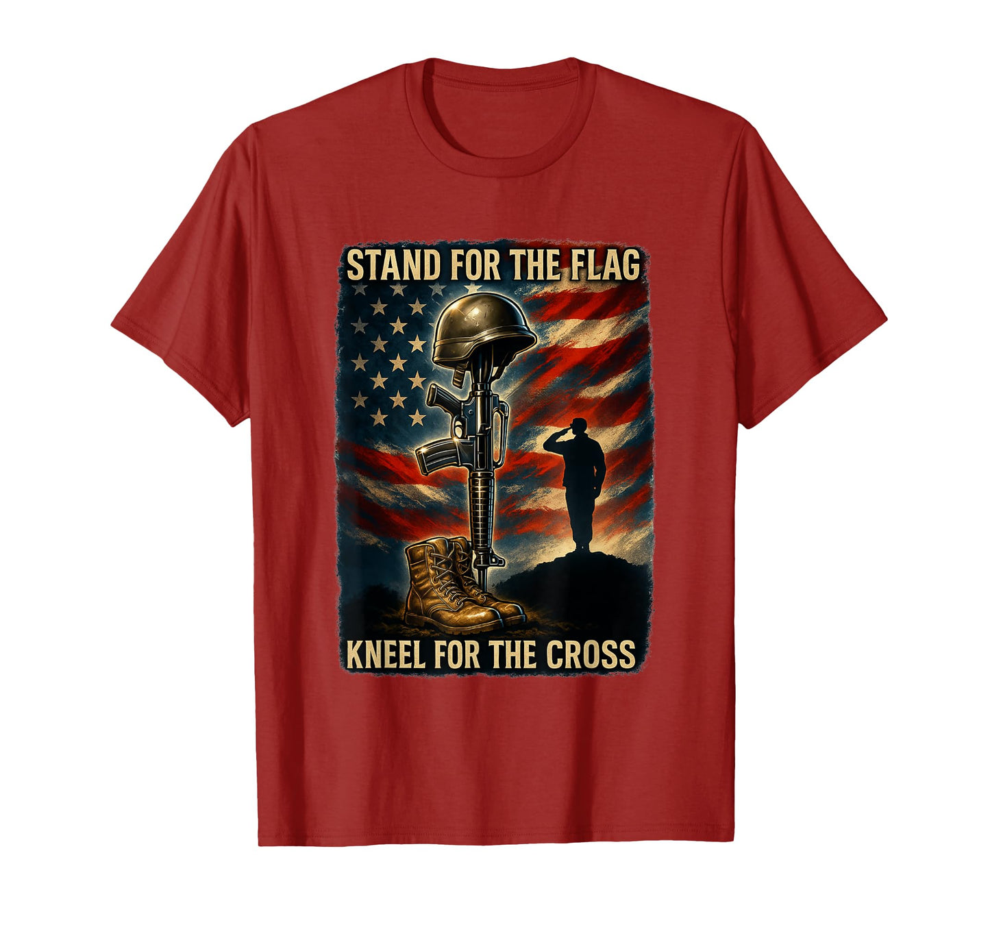 Stand Flag Kneel Cross | Patriotic Military Christian Gift T-Shirt