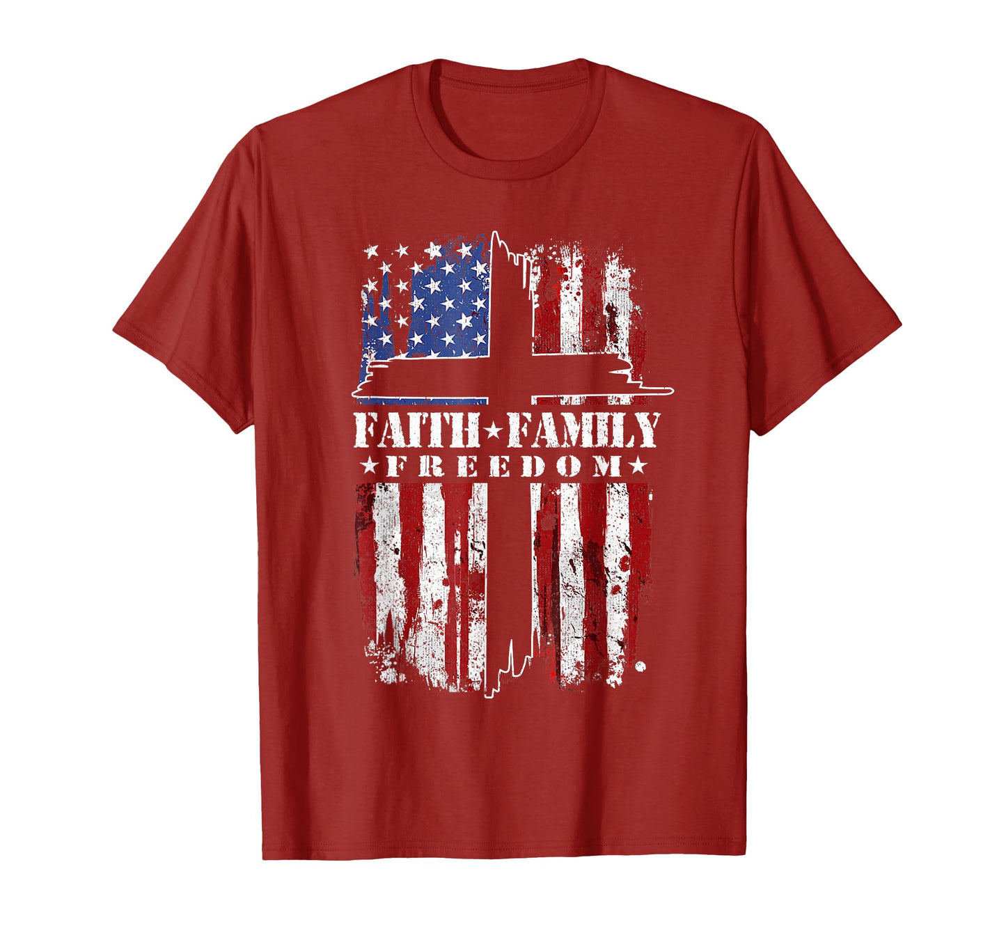 Vintage USA Flag Faith Family Freedom Patriotic Christian T-Shirt