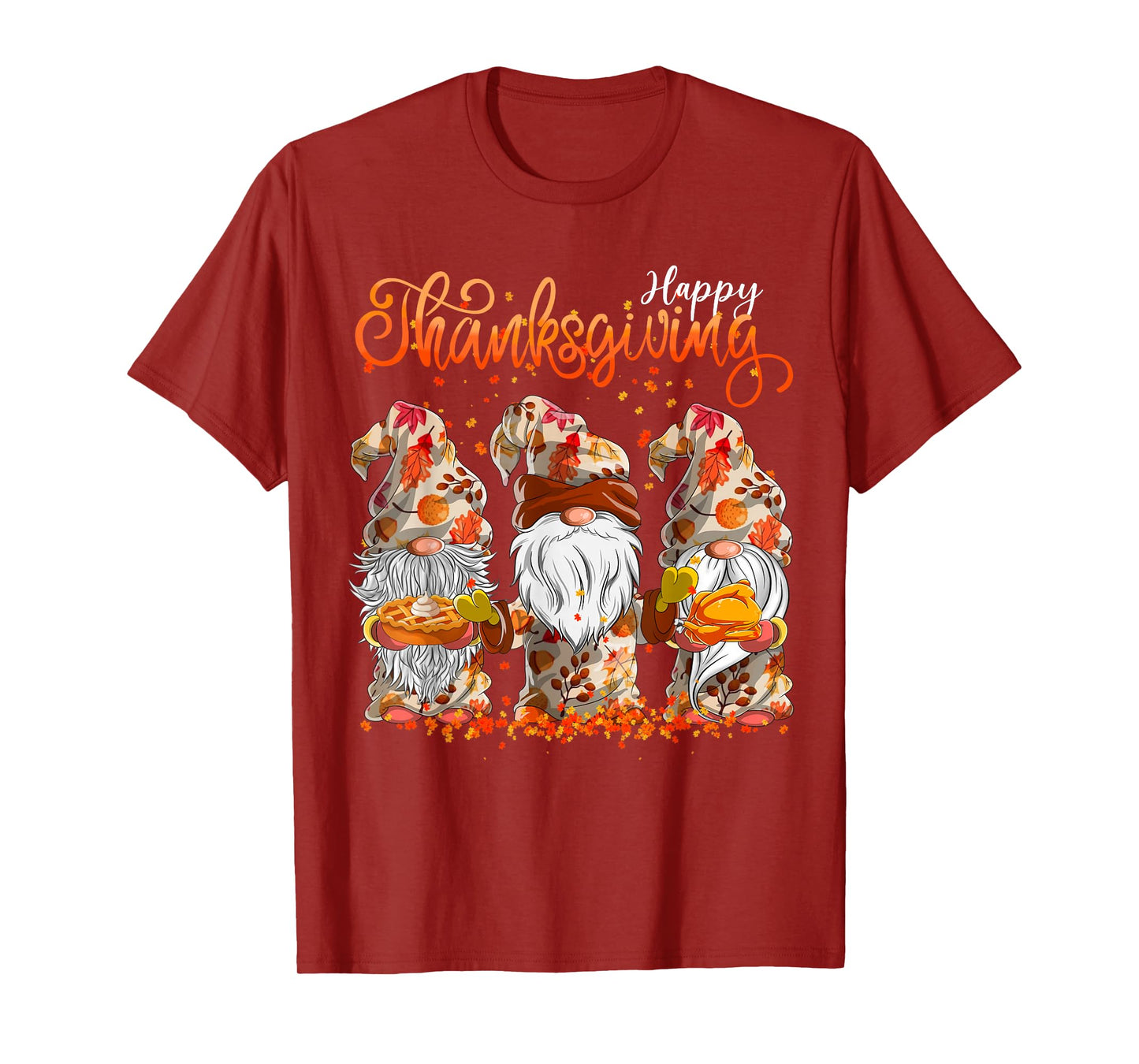 Happy Thanksgiving Gnomes Autumn Leaves T-Shirt