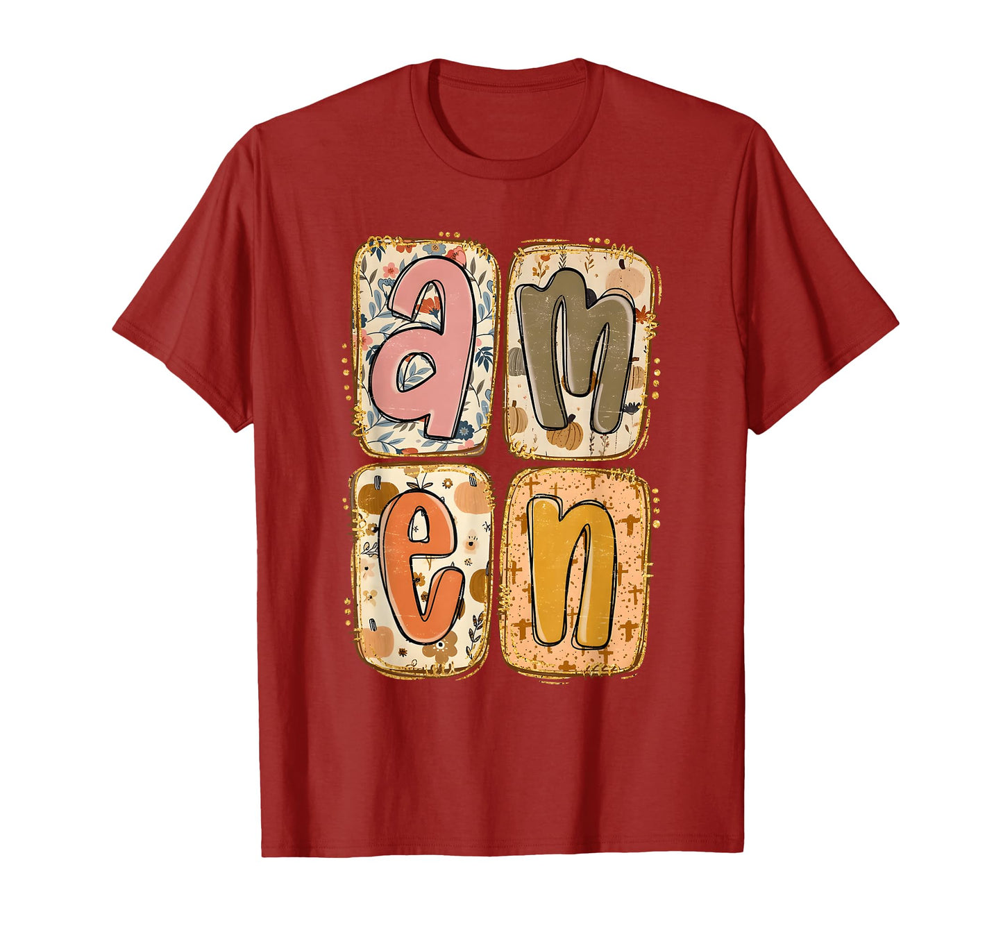 Amen Christian Faith Fall Pumpkin Floral Religious T-Shirt