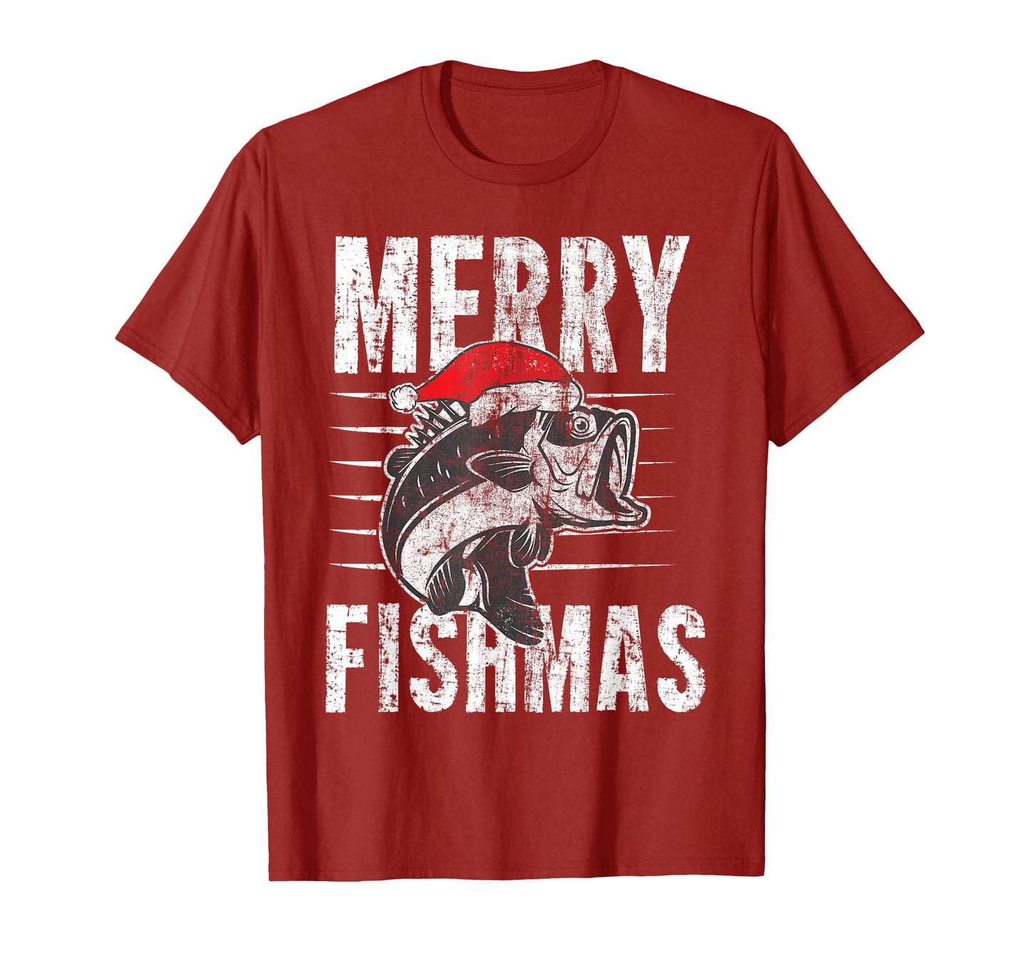 Merry Fishmas Funny Christmas Fishing Distressed Gift T-Shirt