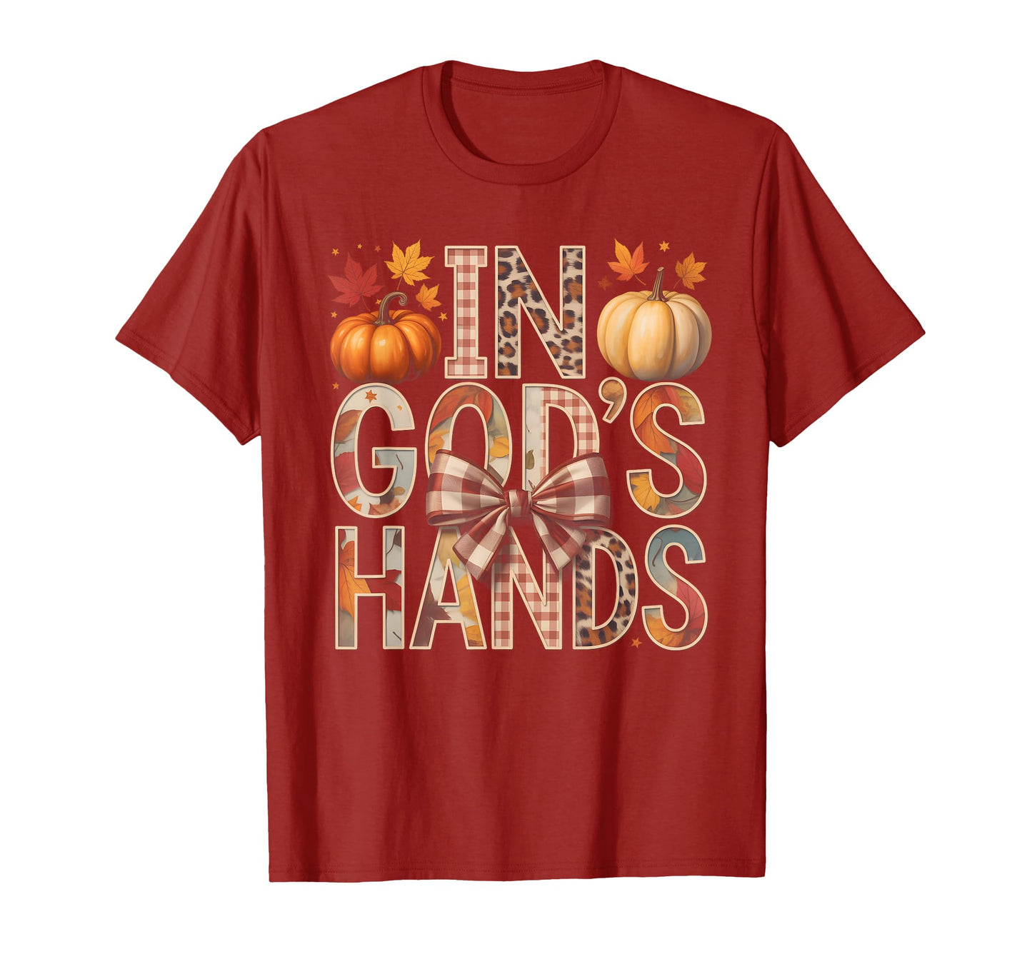 in God’s Hands Fall Faith Plaid Pumpkin T-Shirt