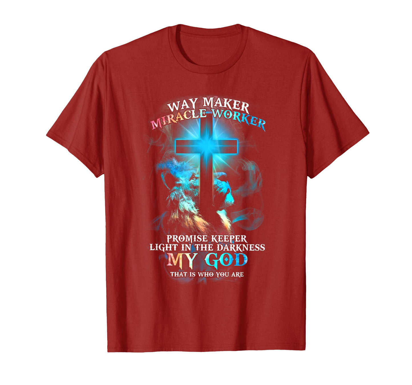 Lion Cross Light Colorful Waymaker Miracle Worker T-Shirt