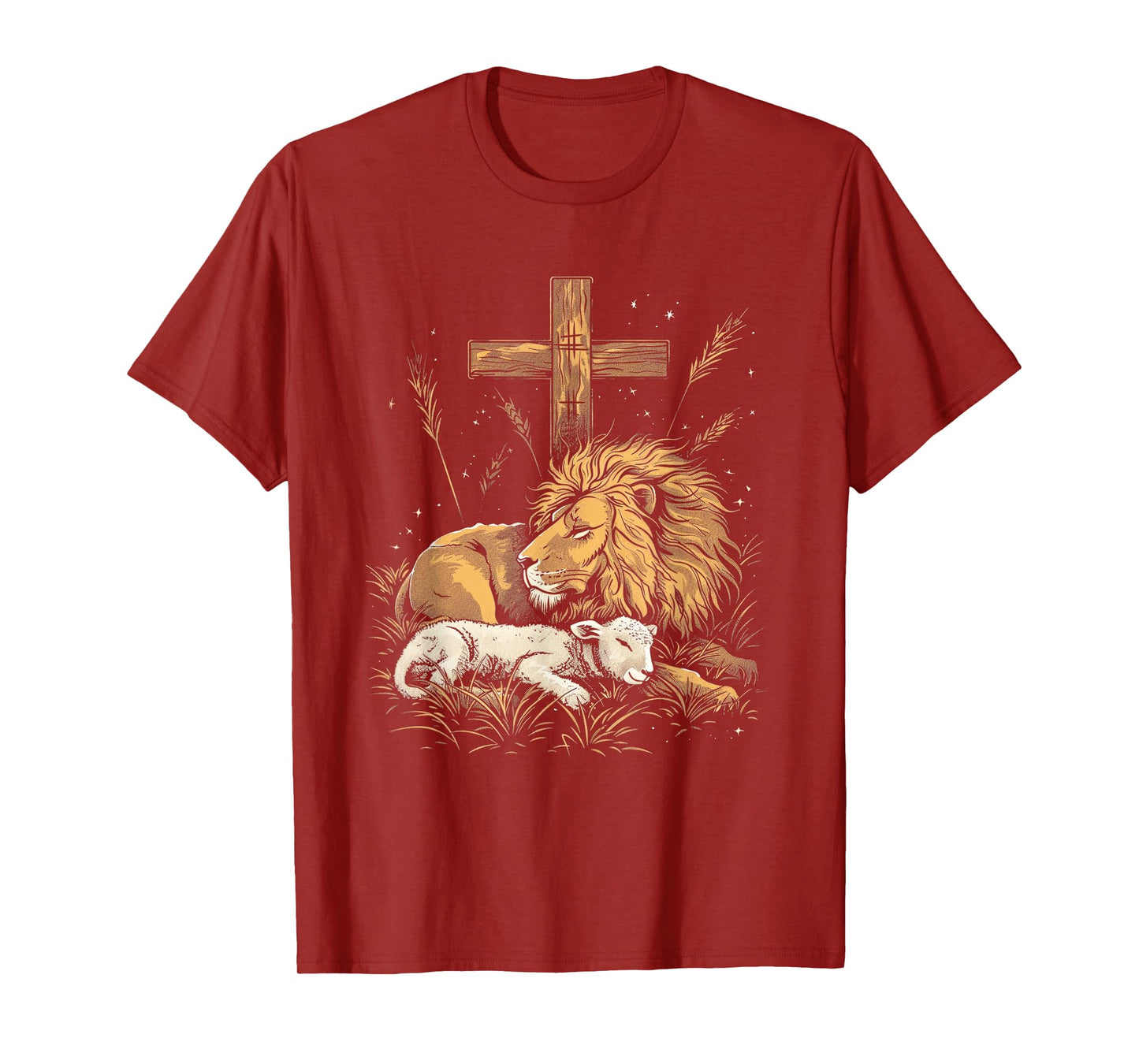 Religious Art Faith Spiritual Symbol Biblical Christianity Lion Lamb Christian Cross T-Shirt