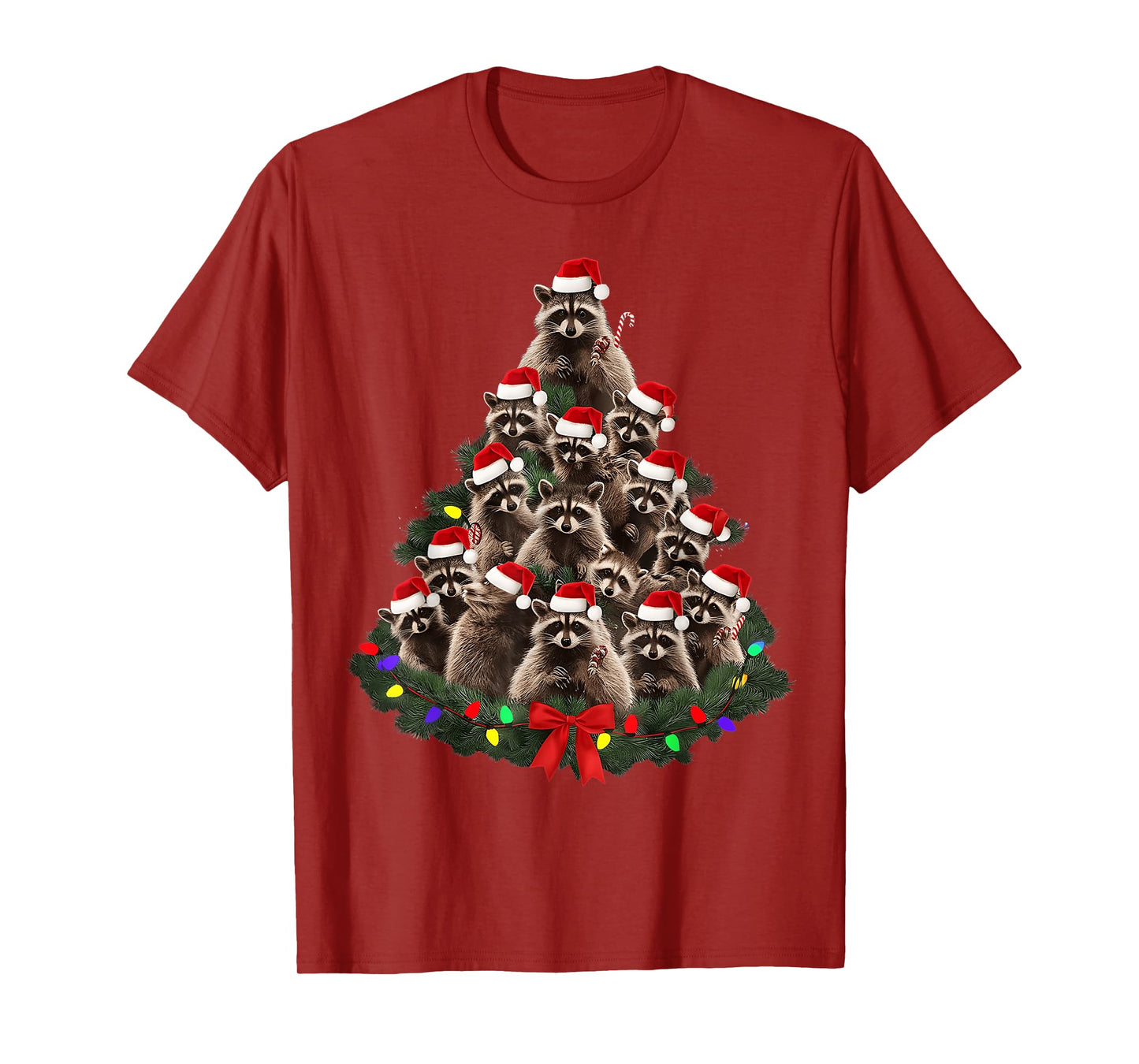 Raccoon Christmas Tree Lights Pajama Racoon Lover Xmas T-Shirt