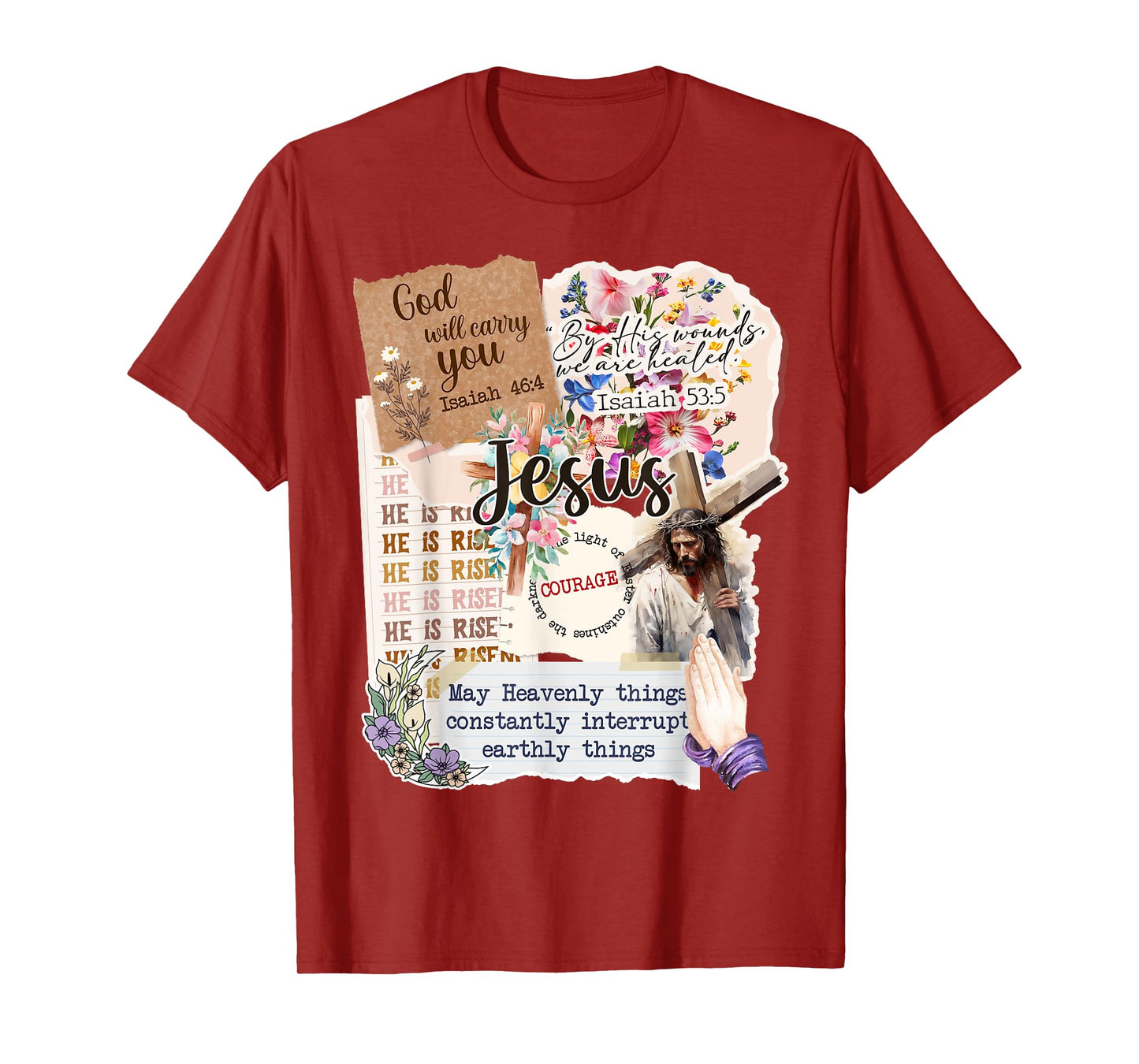 Jesus Collage Floral Christian Faith Bible Verses and Cross T-Shirt