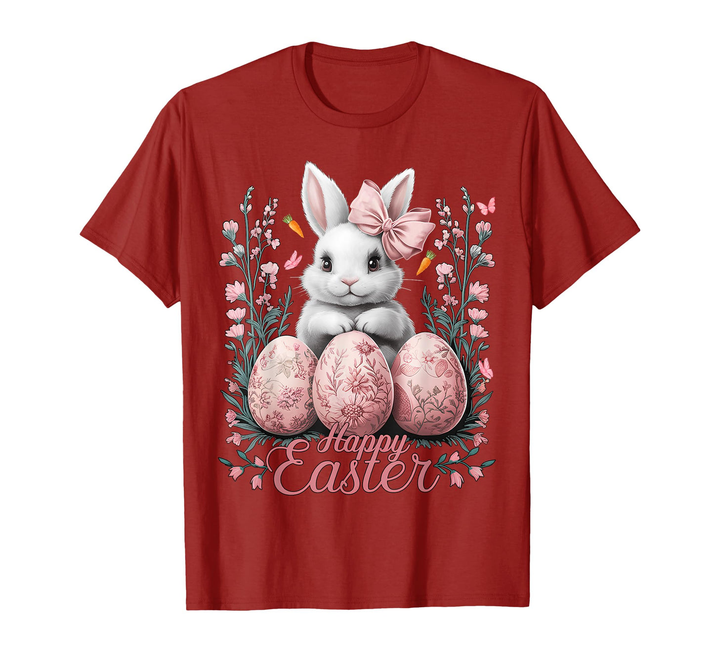 Easter Chinoiserie Floral Bunny With Cute Coquette Bow Women T-Shirt