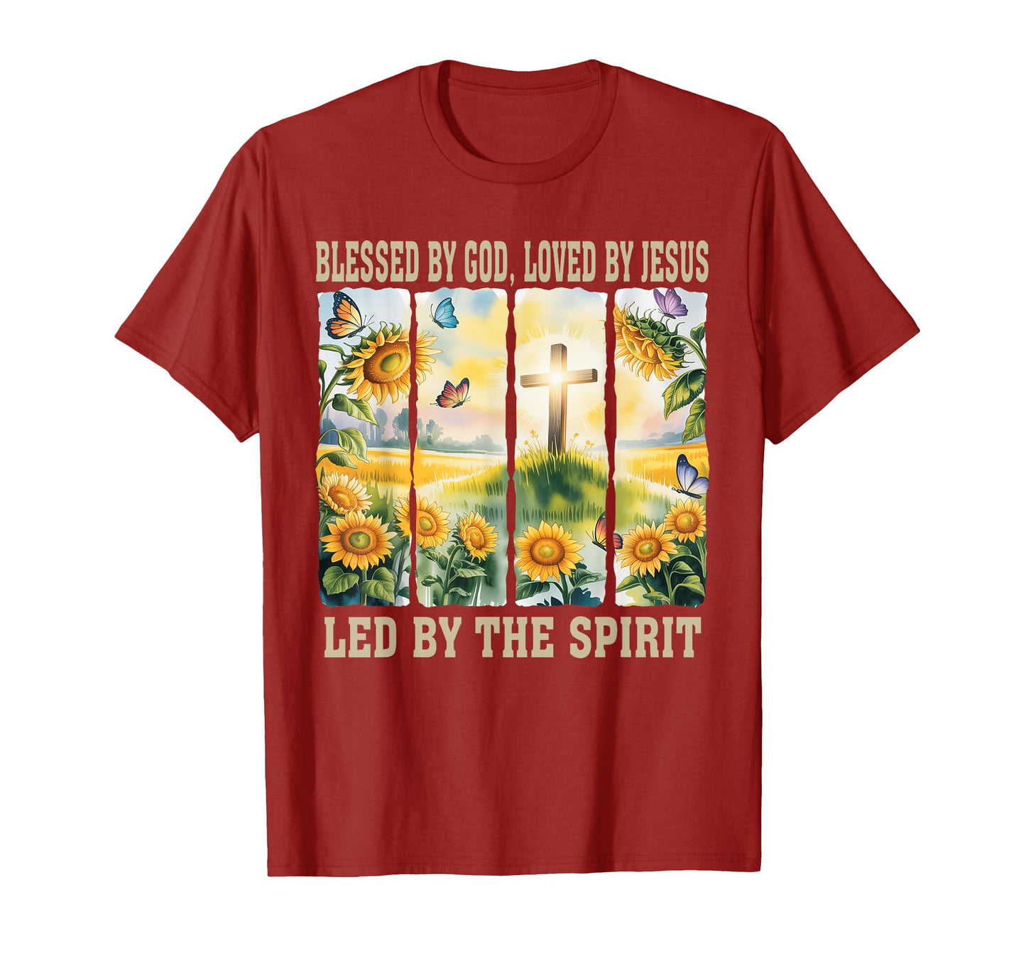Blessed By God - Loved By Jesus Women Christian Sunflower T-Shirt