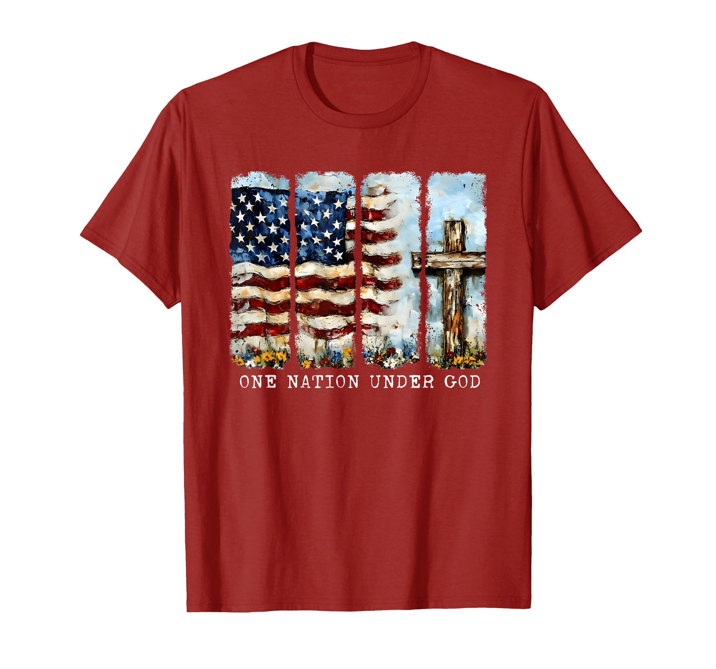 One Nation Under God Flag 4th Of July Patriotic Christian T-Shirt