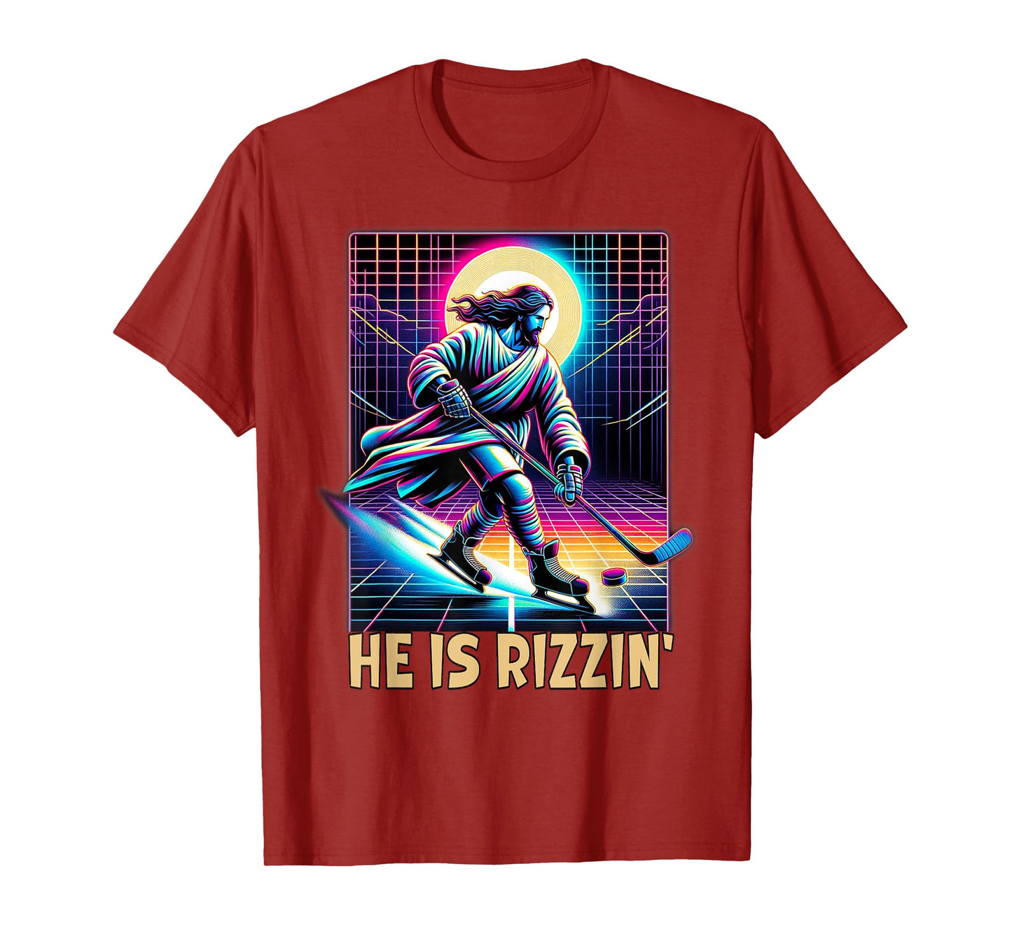 He Is Rizzin Christian Ice Hockey Lover Jesus Meme Religious T-Shirt