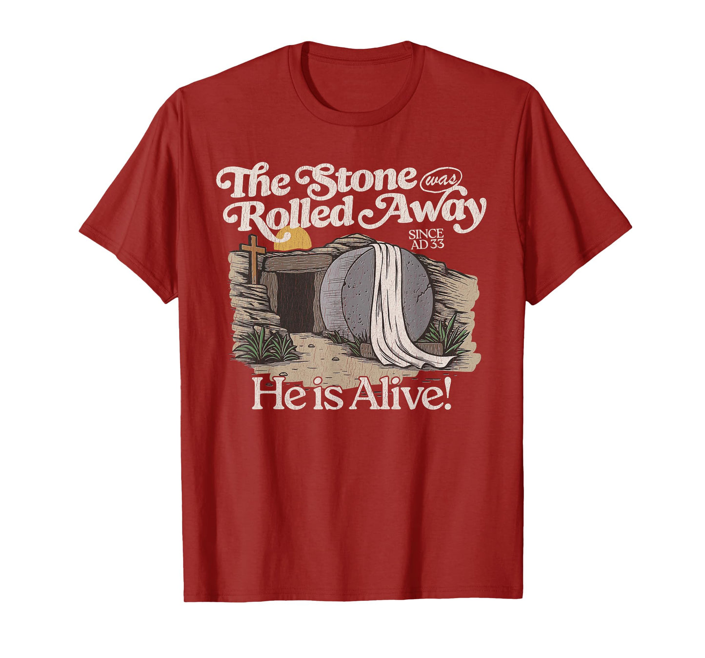 The Stone Was Rolled Away He Is Alive Retro Christian Easter T-Shirt