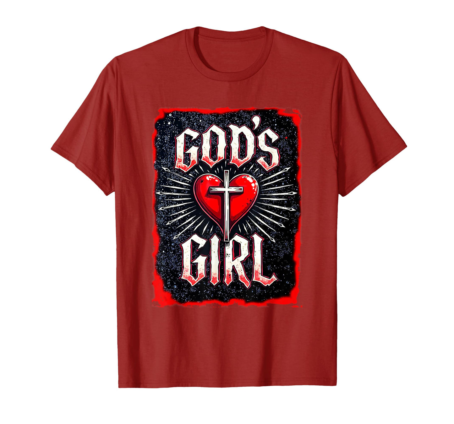 God's Girl Christian Cross Heart Grunge Style T-Shirt