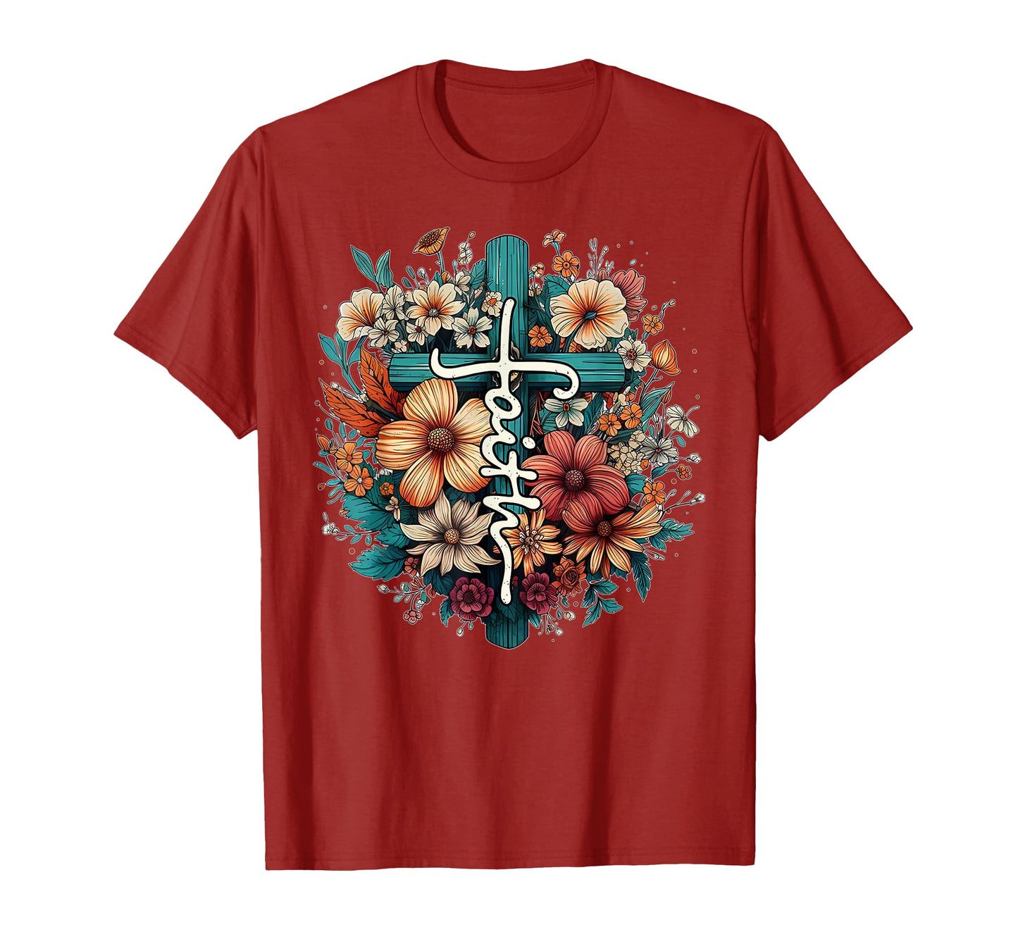 Retro Floral Christian Butterfly Faith Cross Vintage Faith T-Shirt