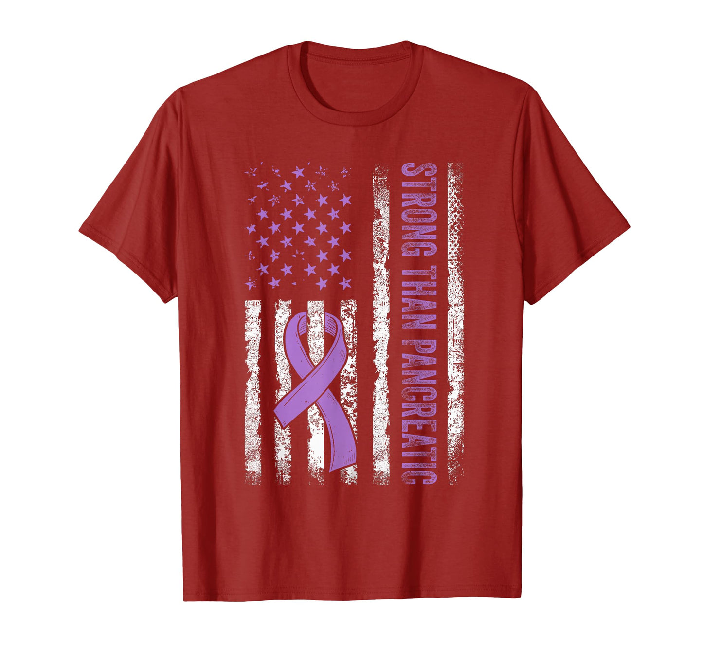 Strong Than Pancreatic Cancer Us Flag Survivor Purple Ribbon T-Shirt