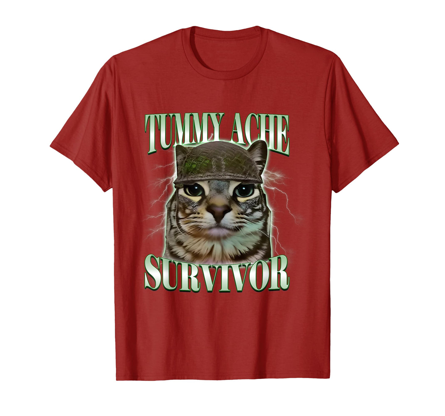 Tummy Ache Survivor Cat Meme Funny Humor Saying Cat Lovers T-Shirt