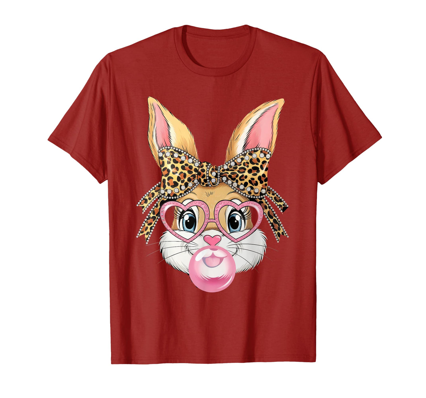 Cute Leopard Glasses Bunny Bubble Gum Shirt Happy Easter Day T-Shirt