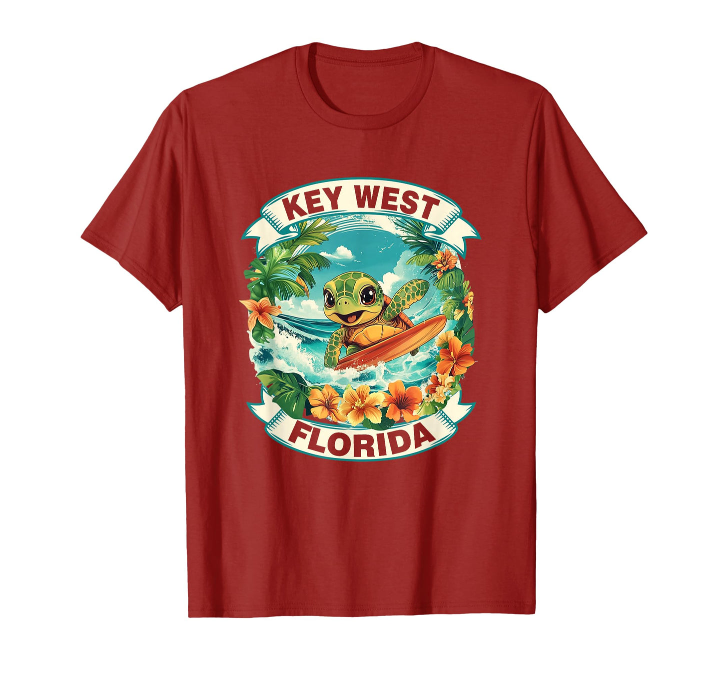 Key West Florida Cute Sea Turtle Surfing Summer Vacation T-Shirt