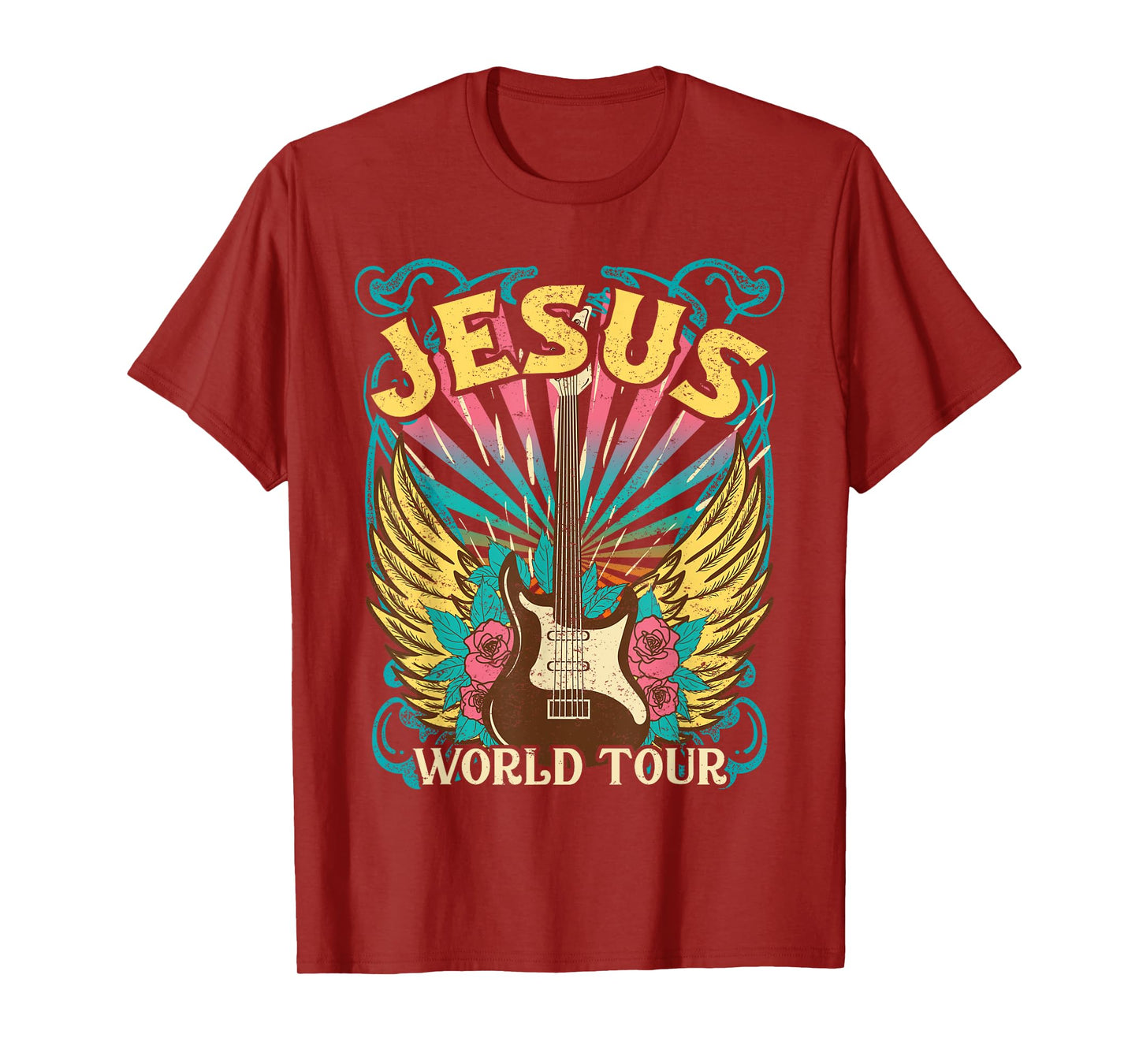 Jesus World Tour Retro 70s 80s Rock Concert Guitar Christian T-Shirt